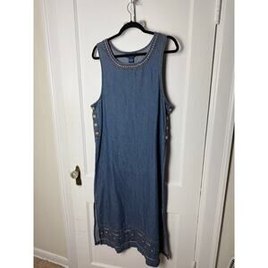 Vintage Y2K 90s TY Wear Denim Sleeveless Jumper Beaded Dress Women's 16 Plus